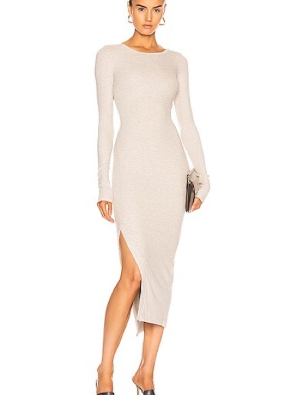 ALIX NYC Beige Long-Sleeve Midi Dress with Side Slit